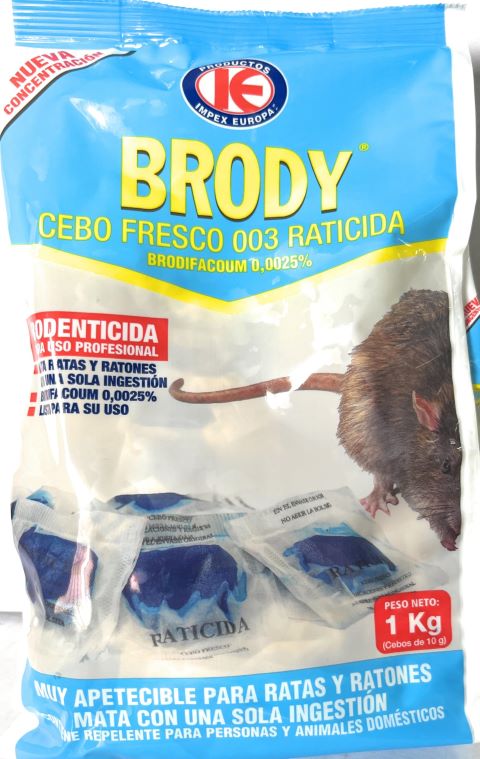 BRODY CEBO FRESCO para matar ratas y ratones (Brodifacoum)